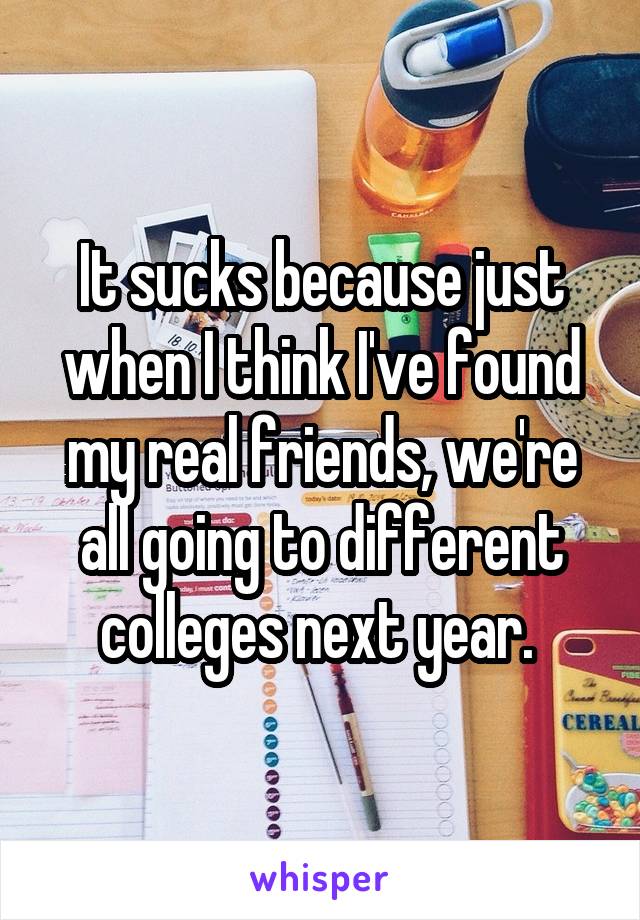 It sucks because just when I think I've found my real friends, we're all going to different colleges next year. 