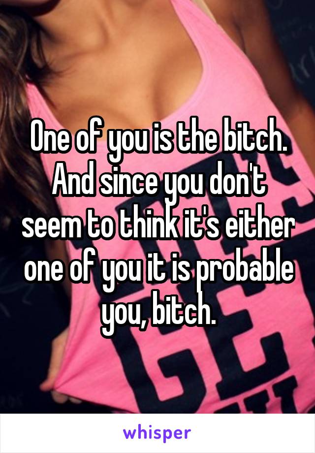 One of you is the bitch. And since you don't seem to think it's either one of you it is probable you, bitch.