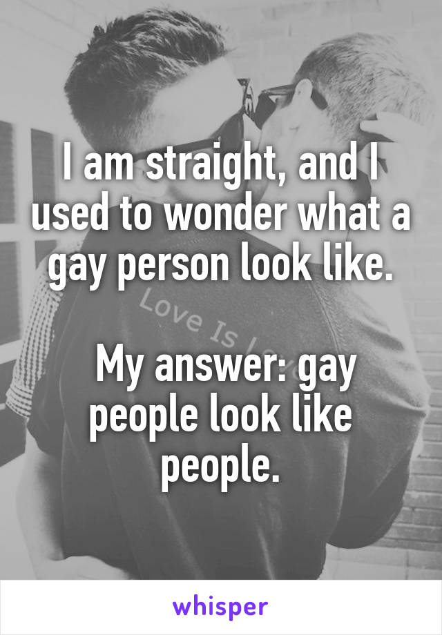 I am straight, and I used to wonder what a gay person look like.

 My answer: gay people look like people.