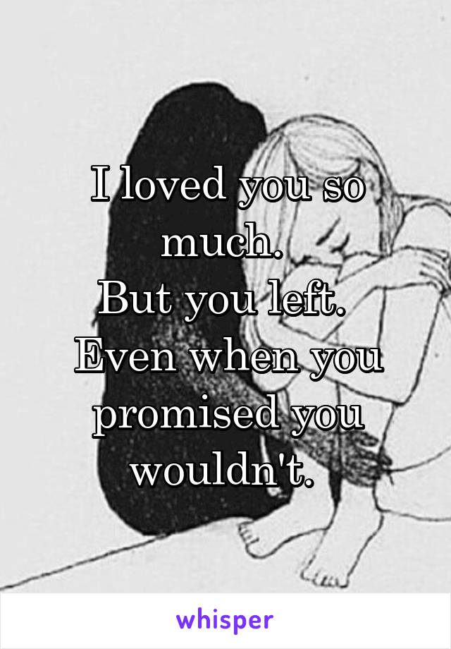I loved you so much. 
But you left. 
Even when you promised you wouldn't. 