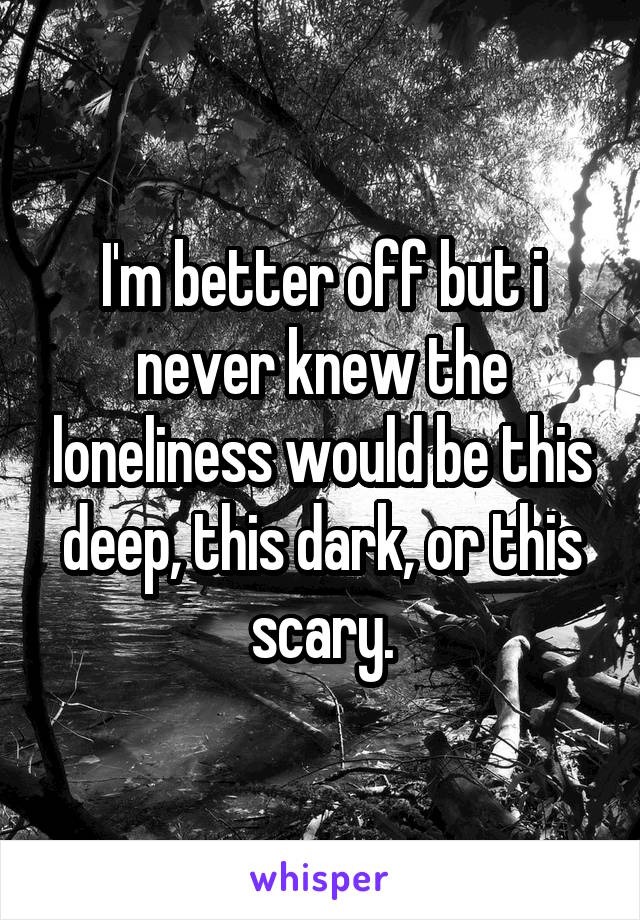I'm better off but i never knew the loneliness would be this deep, this dark, or this scary.