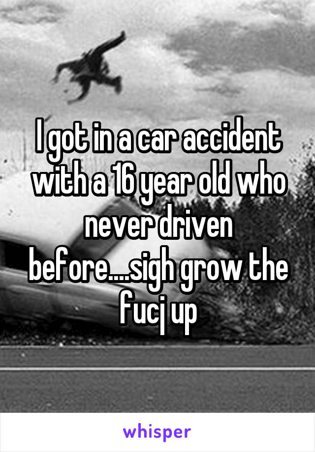 I got in a car accident with a 16 year old who never driven before....sigh grow the fucj up