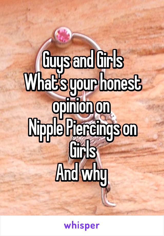 Guys and Girls
What's your honest opinion on 
Nipple Piercings on Girls
And why 