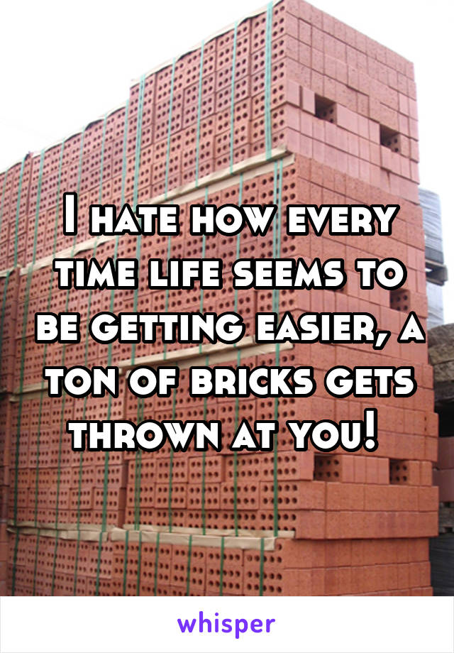 I hate how every time life seems to be getting easier, a ton of bricks gets thrown at you! 