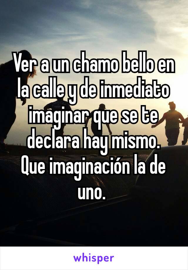 Ver a un chamo bello en la calle y de inmediato imaginar que se te declara hay mismo.
Que imaginación la de uno. 