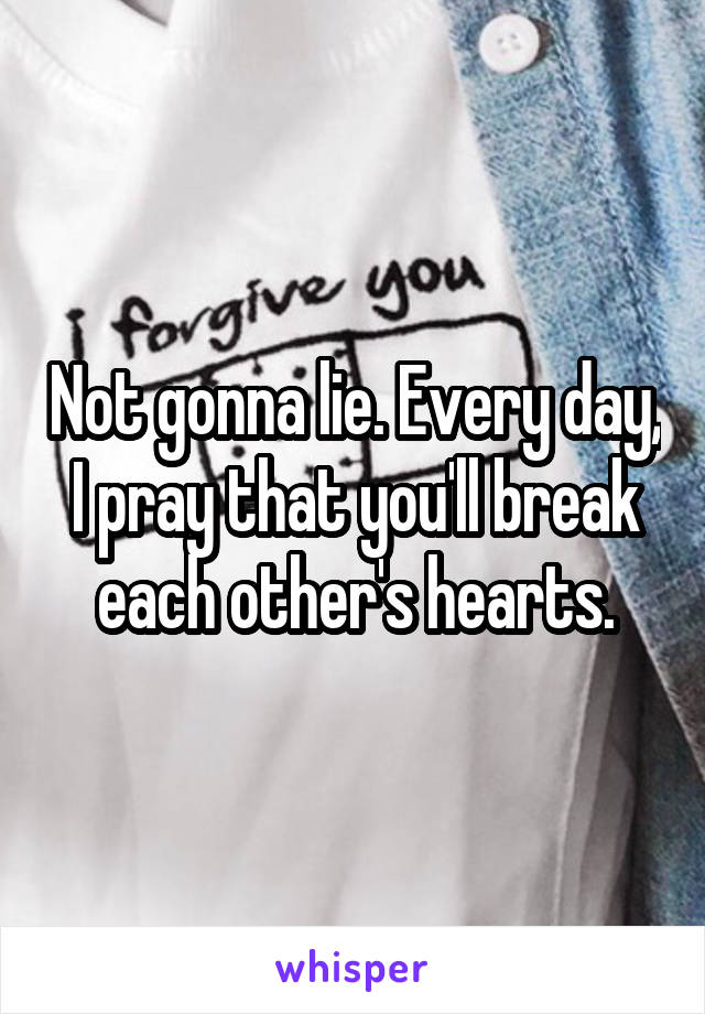 Not gonna lie. Every day, I pray that you'll break each other's hearts.