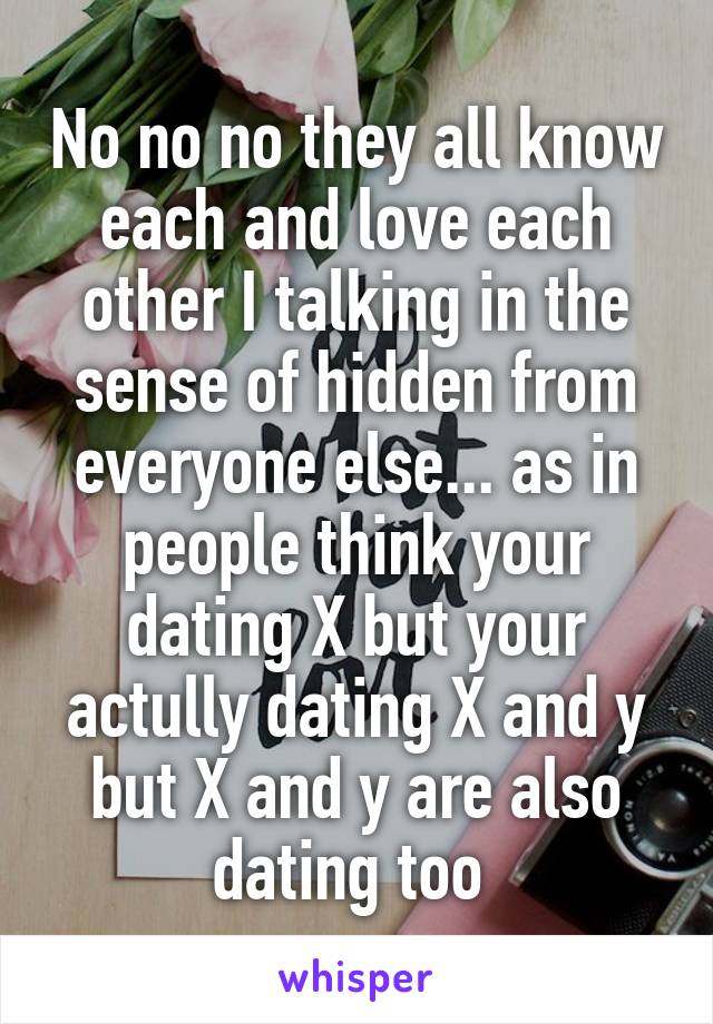 No no no they all know each and love each other I talking in the sense of hidden from everyone else... as in people think your dating X but your actully dating X and y but X and y are also dating too 