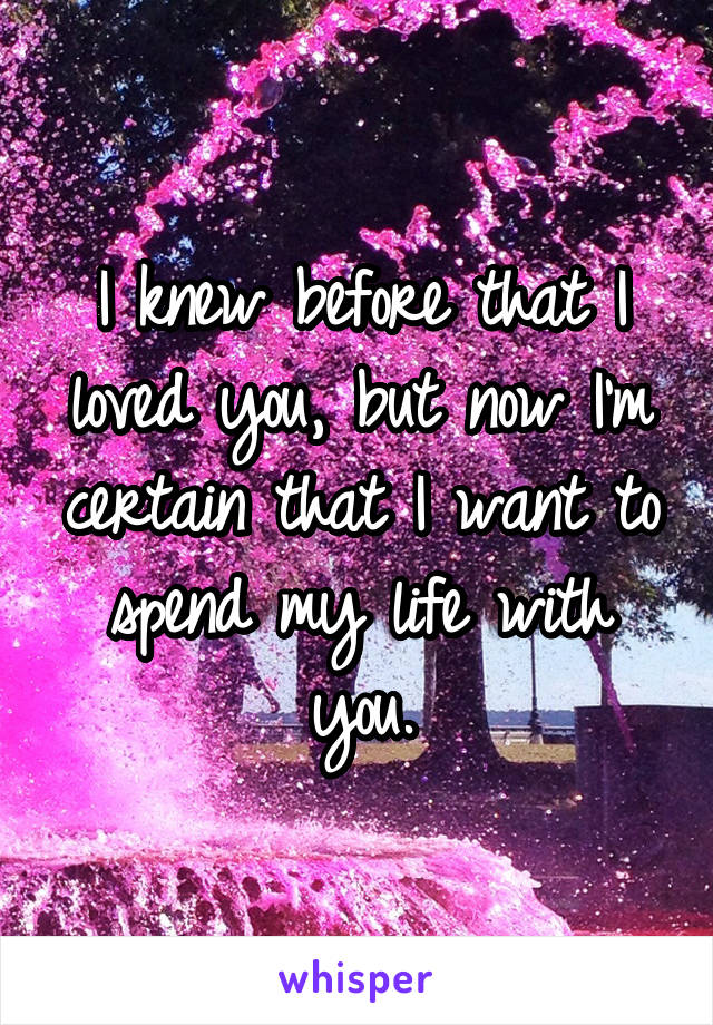 I knew before that I loved you, but now I'm certain that I want to spend my life with you.