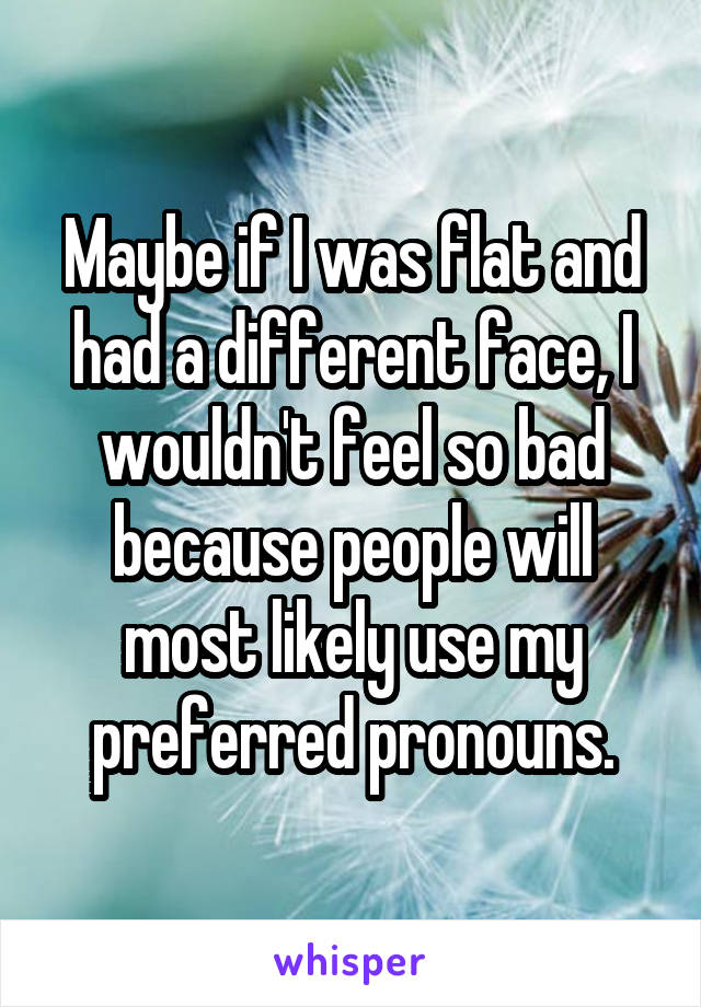 Maybe if I was flat and had a different face, I wouldn't feel so bad because people will most likely use my preferred pronouns.