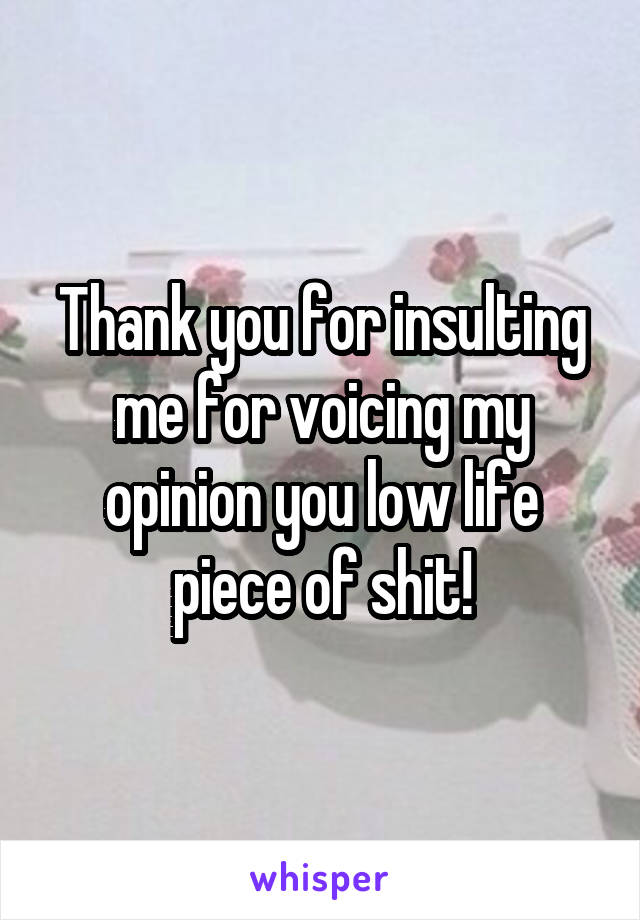 Thank you for insulting me for voicing my opinion you low life piece of shit!