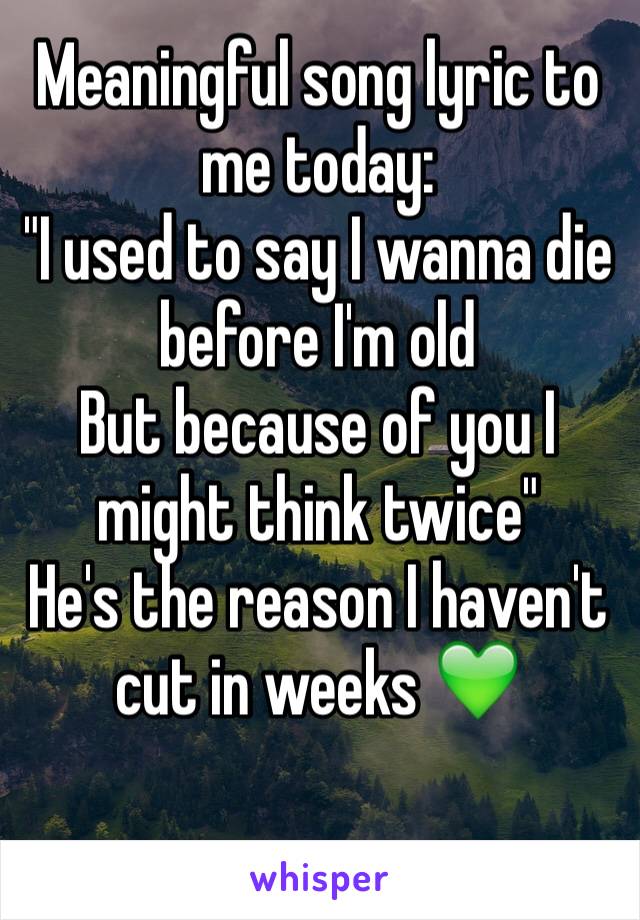 Meaningful song lyric to me today:
"I used to say I wanna die before I'm old 
But because of you I might think twice"
He's the reason I haven't cut in weeks 💚

