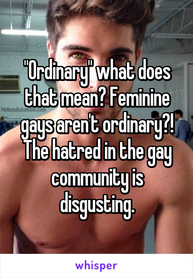 "Ordinary" what does that mean? Feminine gays aren't ordinary?! The hatred in the gay community is disgusting.