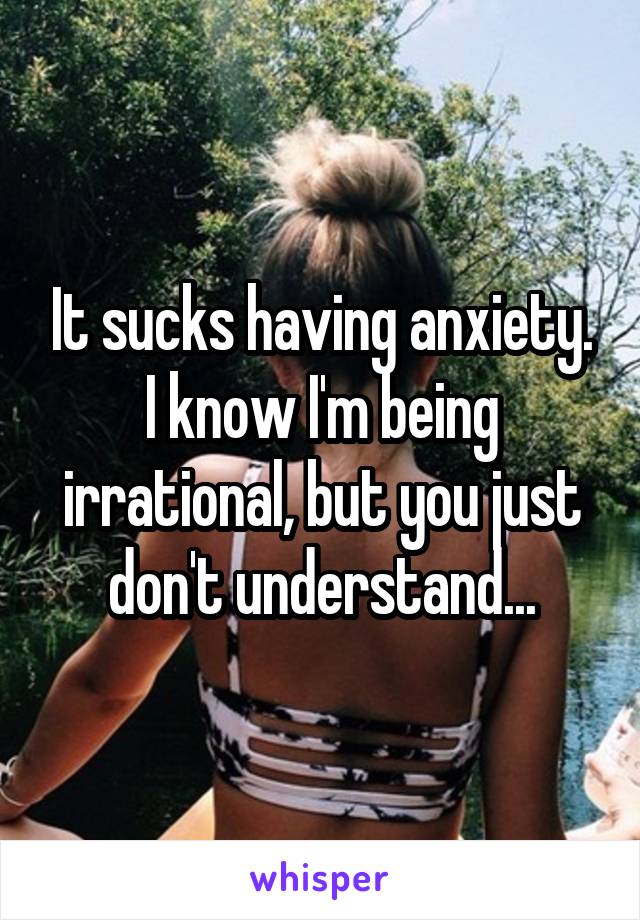 It sucks having anxiety. I know I'm being irrational, but you just don't understand...