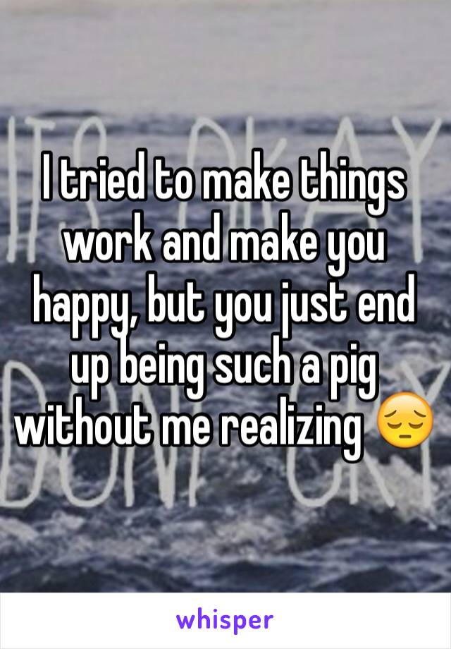 I tried to make things work and make you happy, but you just end up being such a pig without me realizing 😔