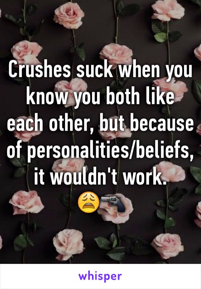 Crushes suck when you know you both like each other, but because of personalities/beliefs, it wouldn't work.
😩🔫