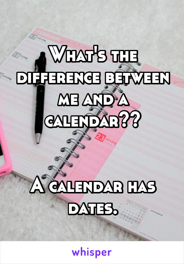 What's the difference between me and a calendar??


A calendar has dates.