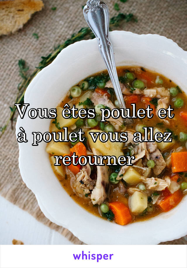 Vous êtes poulet et à poulet vous allez retourner