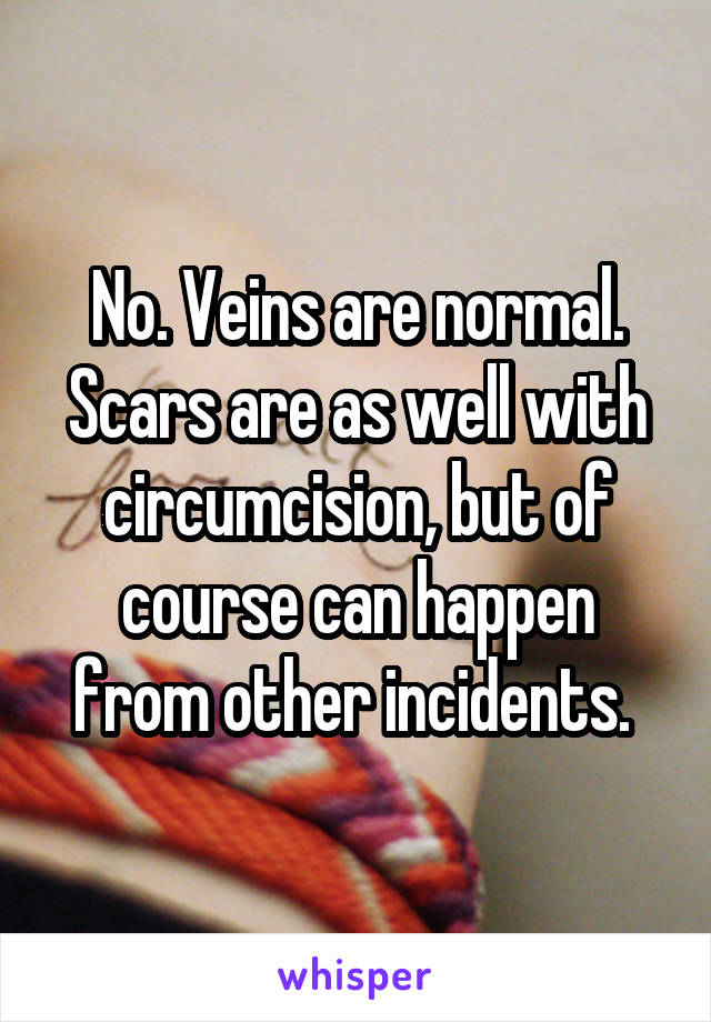 No. Veins are normal. Scars are as well with circumcision, but of course can happen from other incidents. 