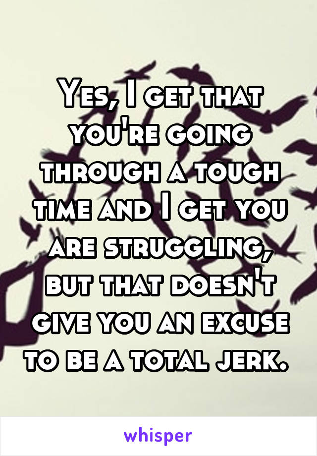 Yes, I get that you're going through a tough time and I get you are struggling, but that doesn't give you an excuse to be a total jerk. 