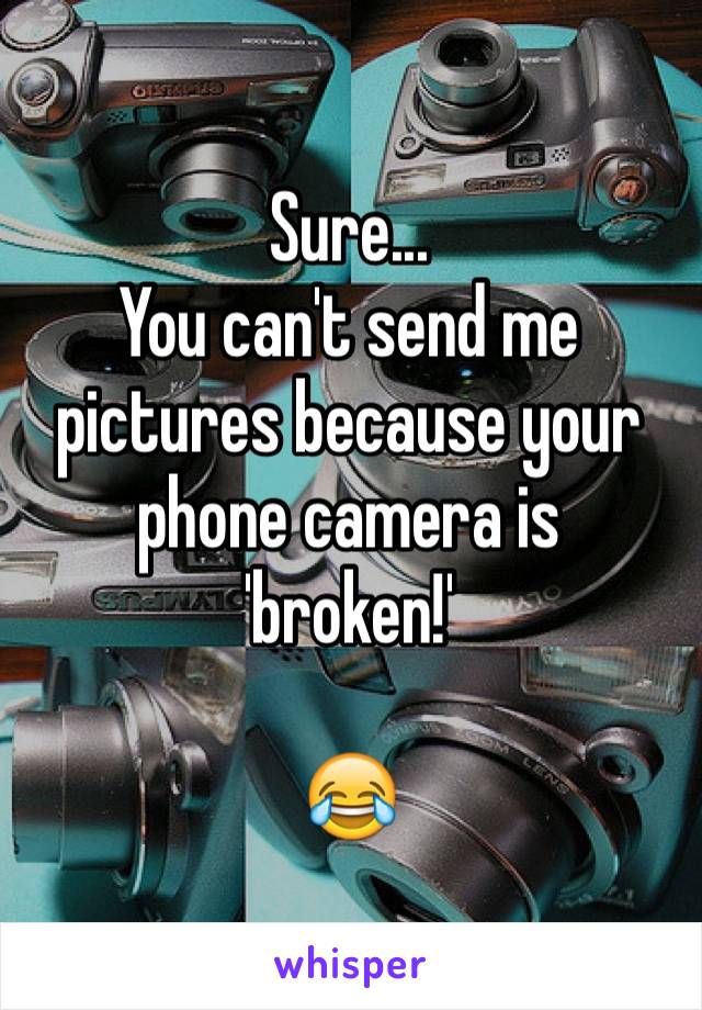 Sure...
You can't send me pictures because your phone camera is
'broken!'

😂