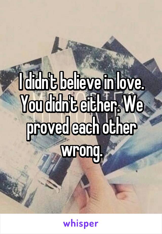 I didn't believe in love. You didn't either. We proved each other wrong.