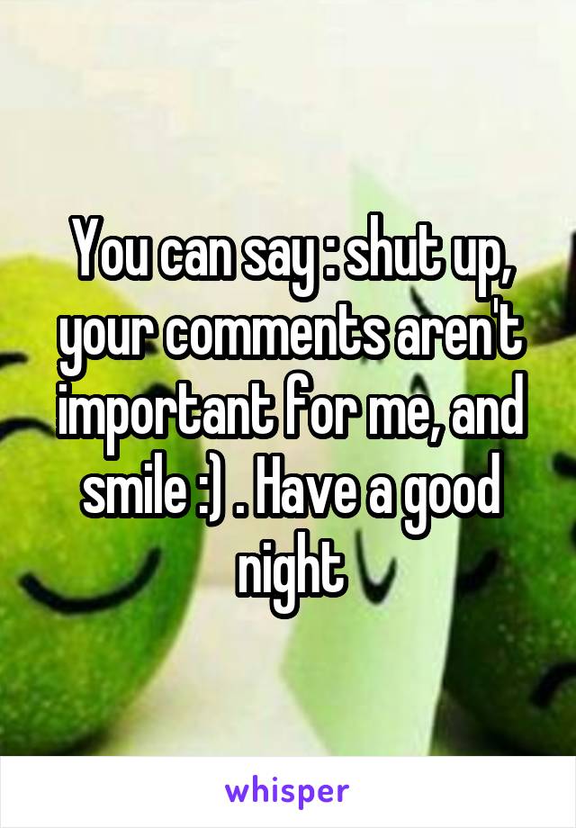 You can say : shut up, your comments aren't important for me, and smile :) . Have a good night