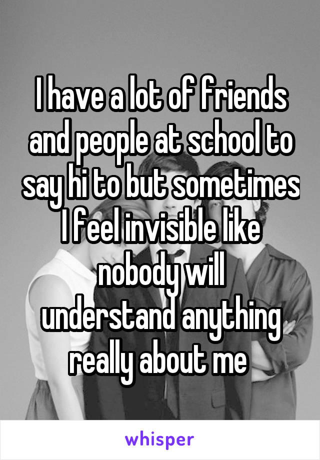 I have a lot of friends and people at school to say hi to but sometimes I feel invisible like
nobody will understand anything really about me 