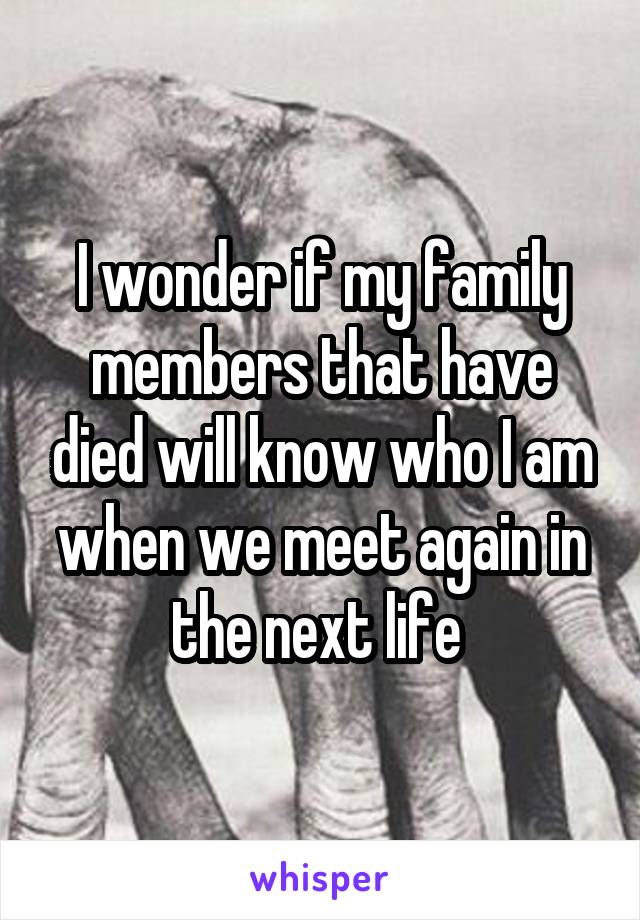 I wonder if my family members that have died will know who I am when we meet again in the next life 