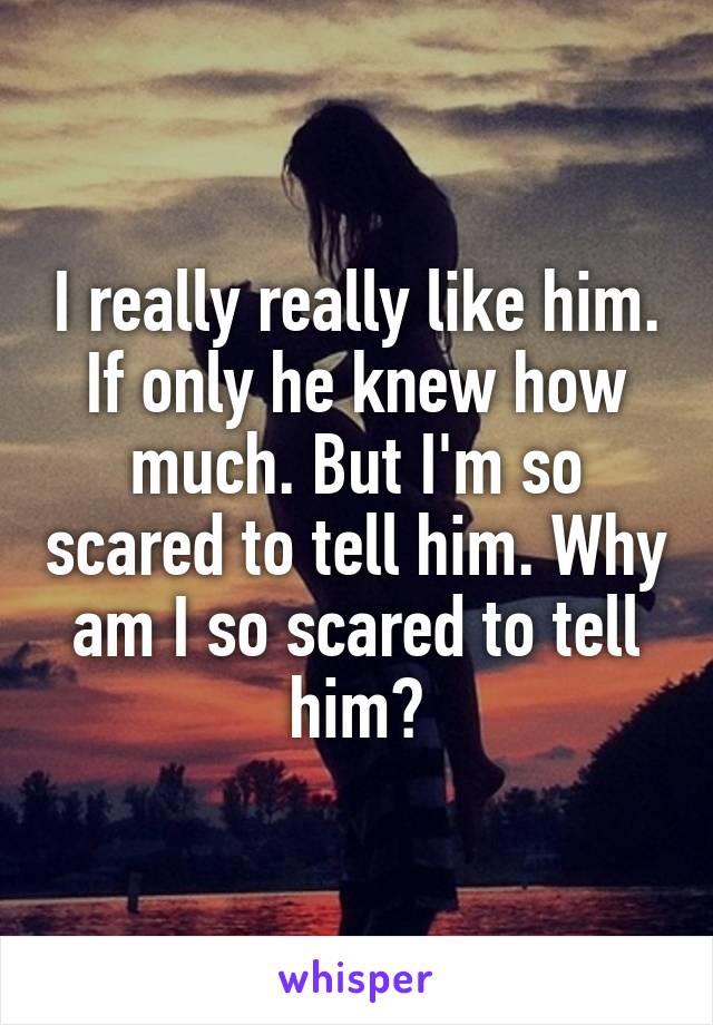 I really really like him. If only he knew how much. But I'm so scared to tell him. Why am I so scared to tell him?