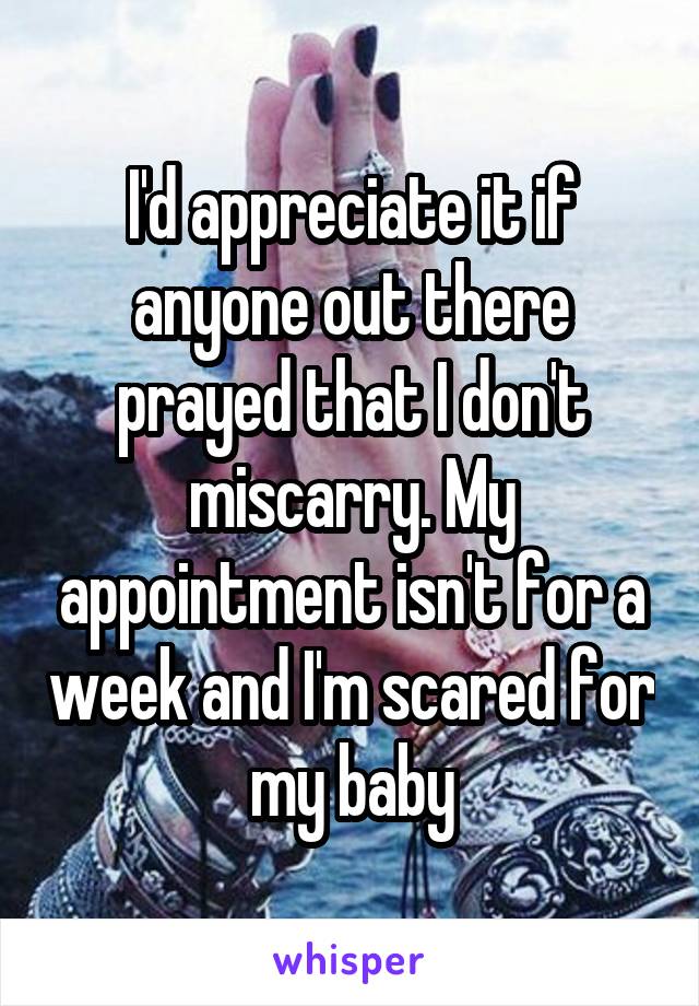 I'd appreciate it if anyone out there prayed that I don't miscarry. My appointment isn't for a week and I'm scared for my baby