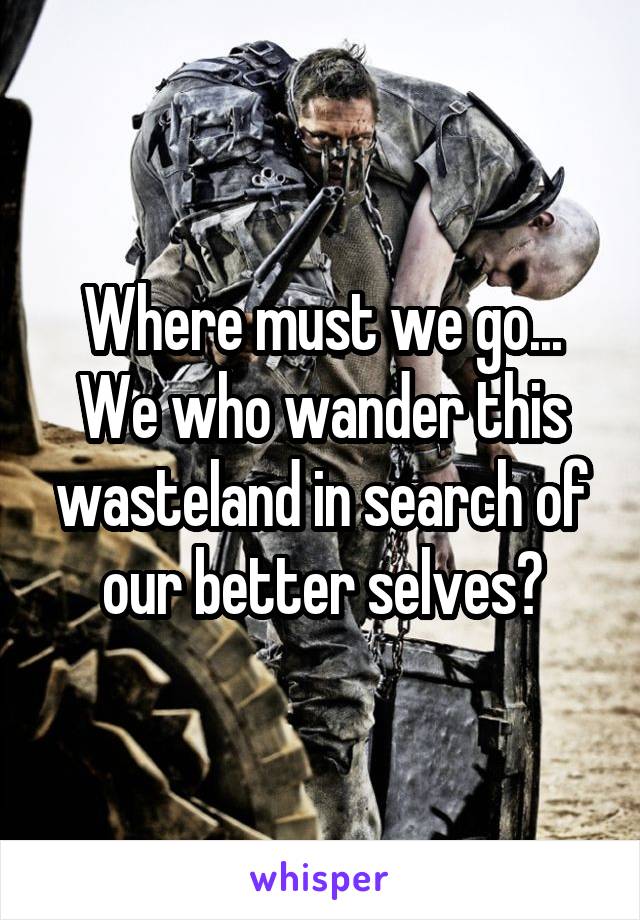 Where must we go... We who wander this wasteland in search of our better selves?