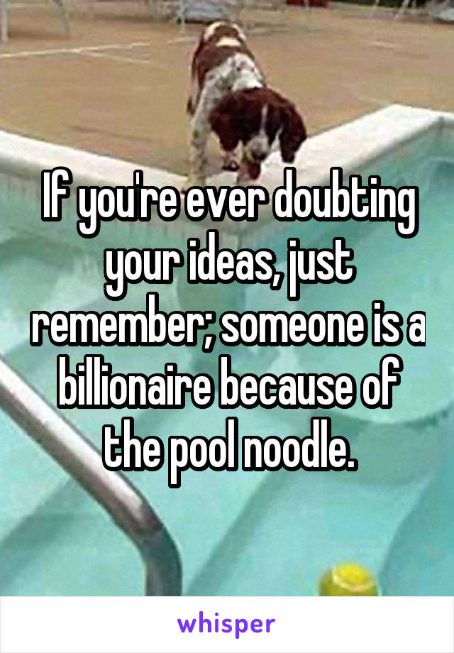 If you're ever doubting your ideas, just remember; someone is a billionaire because of the pool noodle.