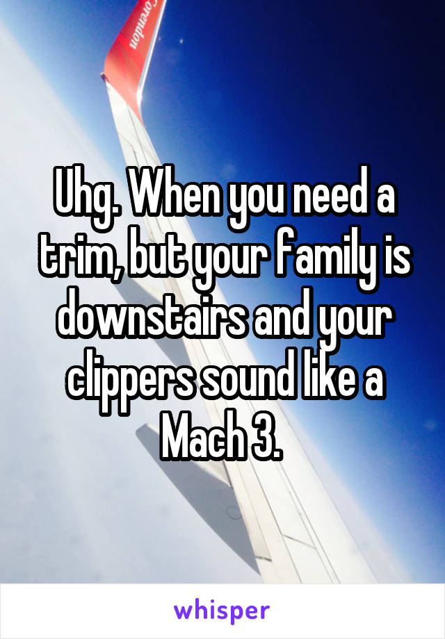 Uhg. When you need a trim, but your family is downstairs and your clippers sound like a Mach 3. 