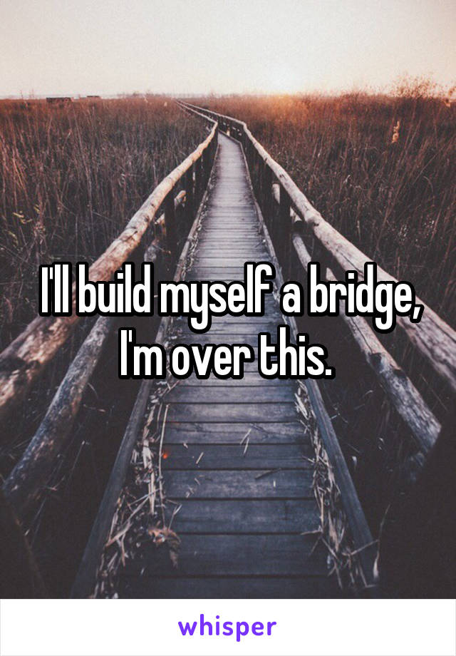 I'll build myself a bridge, I'm over this. 