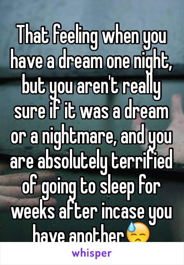 That feeling when you have a dream one night, but you aren't really sure if it was a dream or a nightmare, and you are absolutely terrified of going to sleep for weeks after incase you have another😓