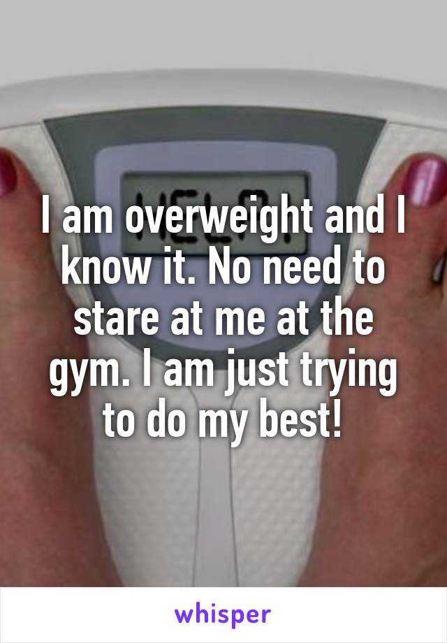 I am overweight and I know it. No need to stare at me at the gym. I am just trying to do my best!