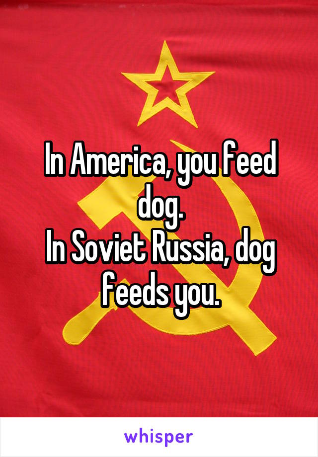 In America, you feed dog.
In Soviet Russia, dog feeds you.