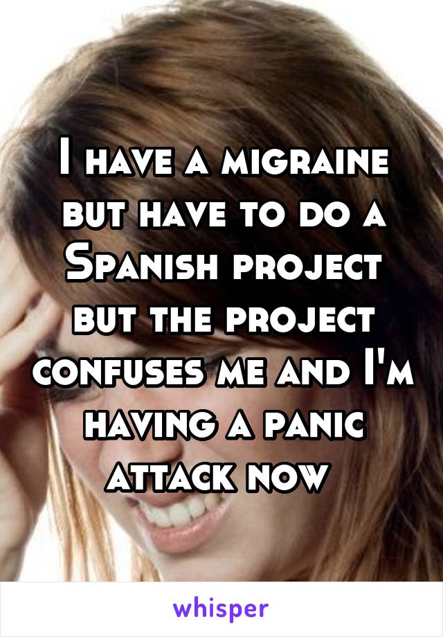 I have a migraine but have to do a Spanish project but the project confuses me and I'm having a panic attack now 