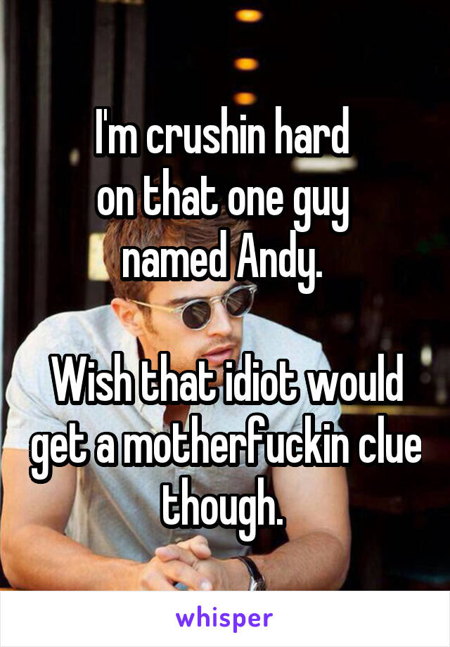 I'm crushin hard 
on that one guy 
named Andy. 

Wish that idiot would get a motherfuckin clue though. 