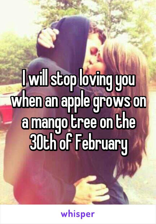 I will stop loving you when an apple grows on a mango tree on the 30th of February