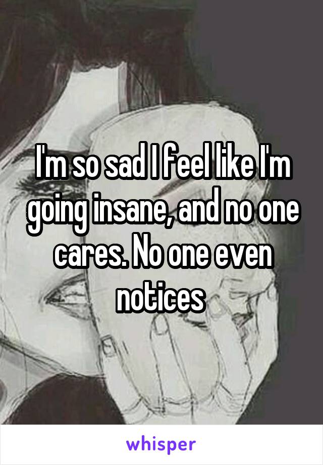 I'm so sad I feel like I'm going insane, and no one cares. No one even notices 