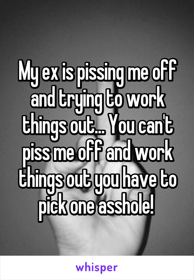 My ex is pissing me off and trying to work things out... You can't piss me off and work things out you have to pick one asshole! 