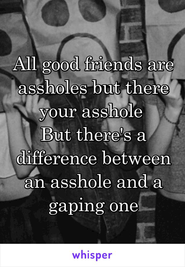 All good friends are assholes but there your asshole 
But there's a difference between an asshole and a gaping one