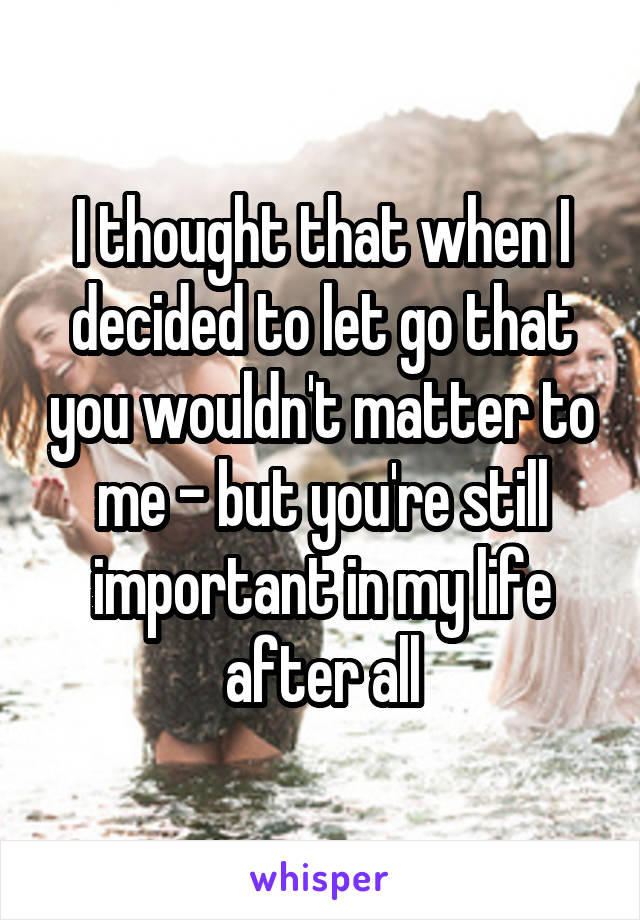 I thought that when I decided to let go that you wouldn't matter to me - but you're still important in my life after all