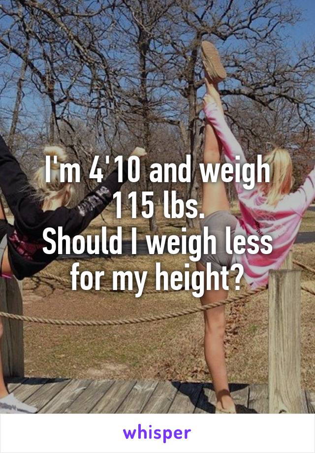 I'm 4'10 and weigh 115 lbs.
Should I weigh less for my height?