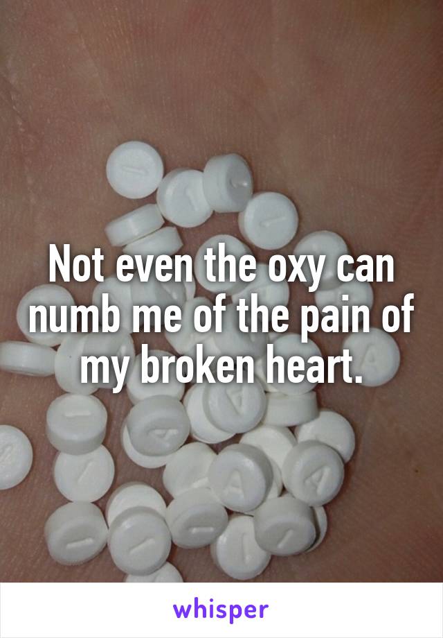 Not even the oxy can numb me of the pain of my broken heart.