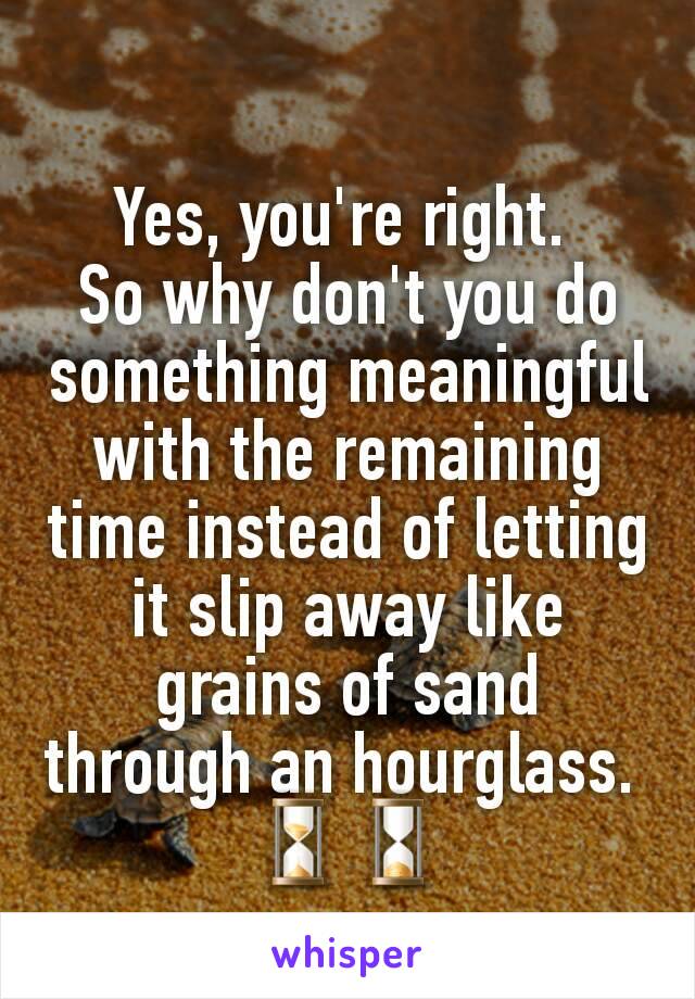 Yes, you're right. 
So why don't you do something meaningful with the remaining time instead of letting it slip away like grains of sand through an hourglass. 
⏳⌛