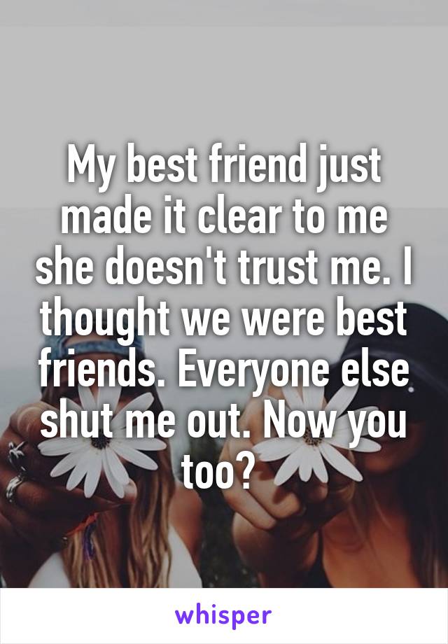 My best friend just made it clear to me she doesn't trust me. I thought we were best friends. Everyone else shut me out. Now you too? 