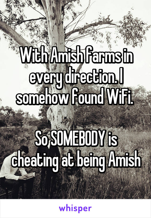 With Amish farms in every direction. I somehow found WiFi. 

So SOMEBODY is cheating at being Amish