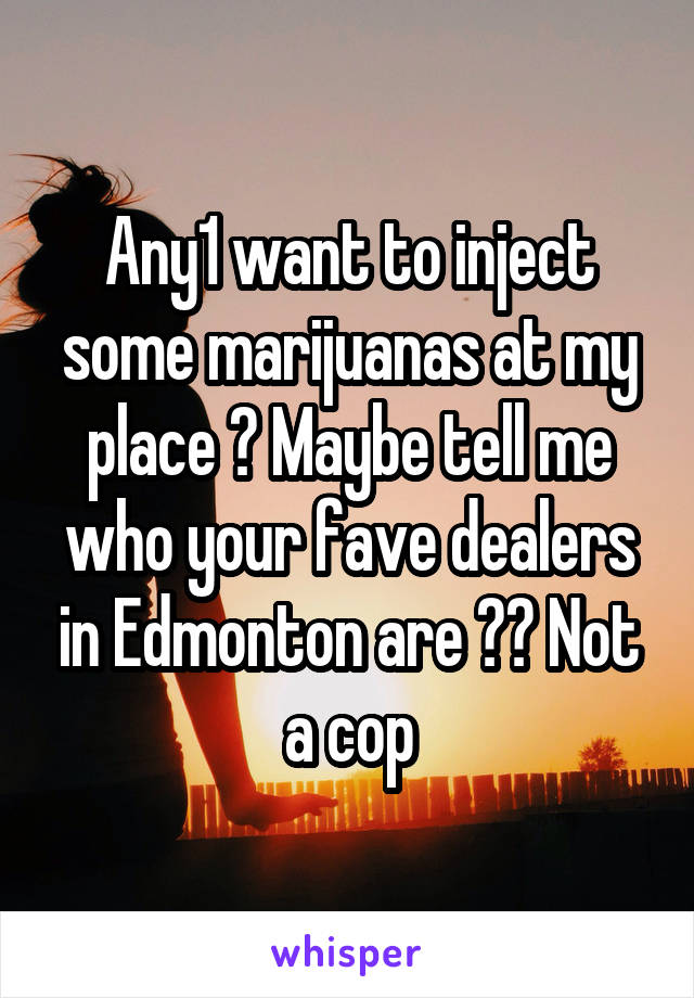 Any1 want to inject some marijuanas at my place ? Maybe tell me who your fave dealers in Edmonton are ?? Not a cop